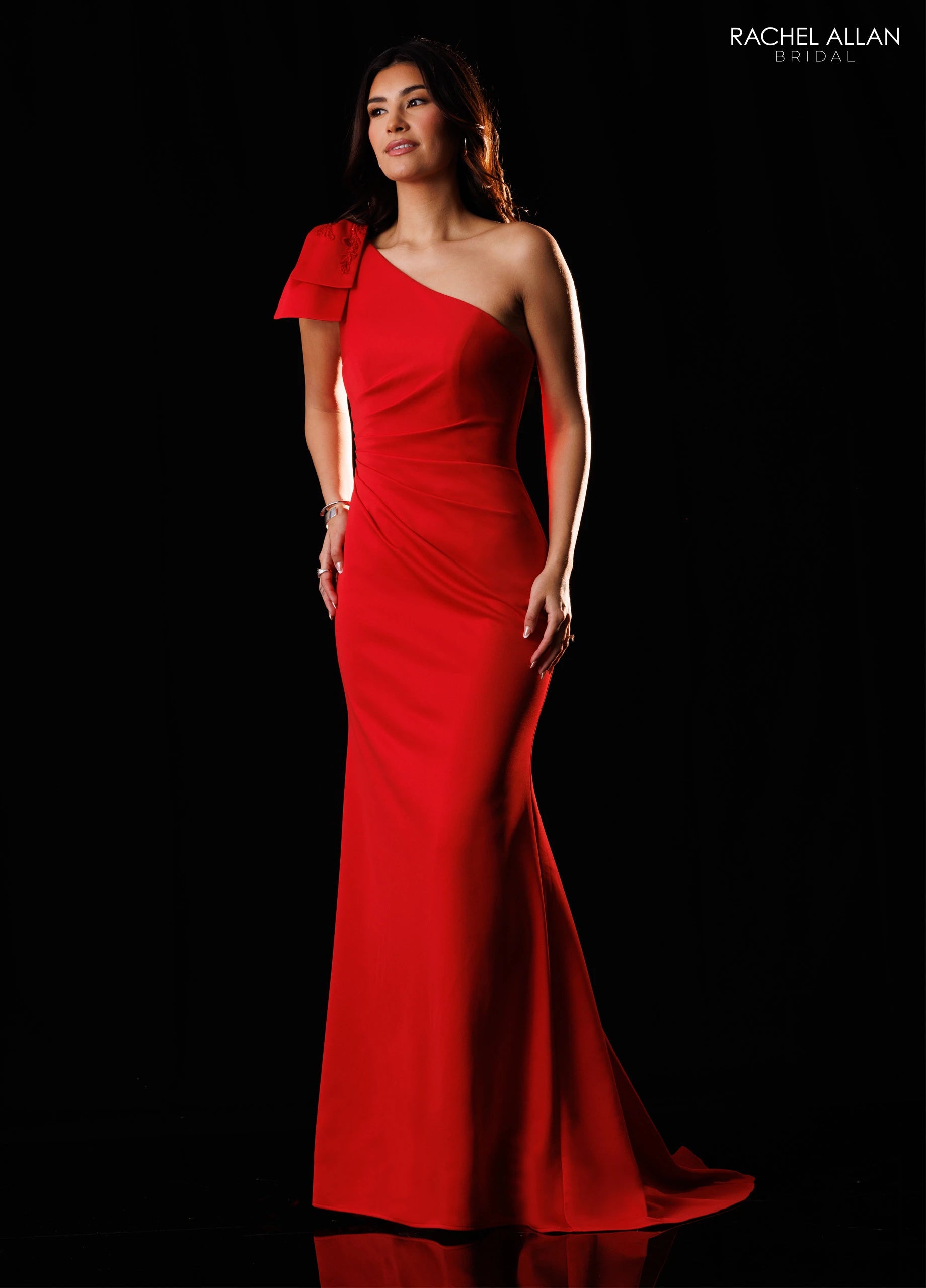 One-Shoulder Floor-Length Crepe Formal Sheath/Column Rachel Allan RB8238
