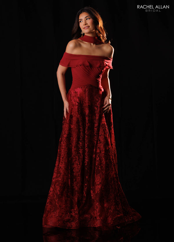 Off-the-Shoulder Floor-Length Lace Formal A-Line Rachel Allan RB8230