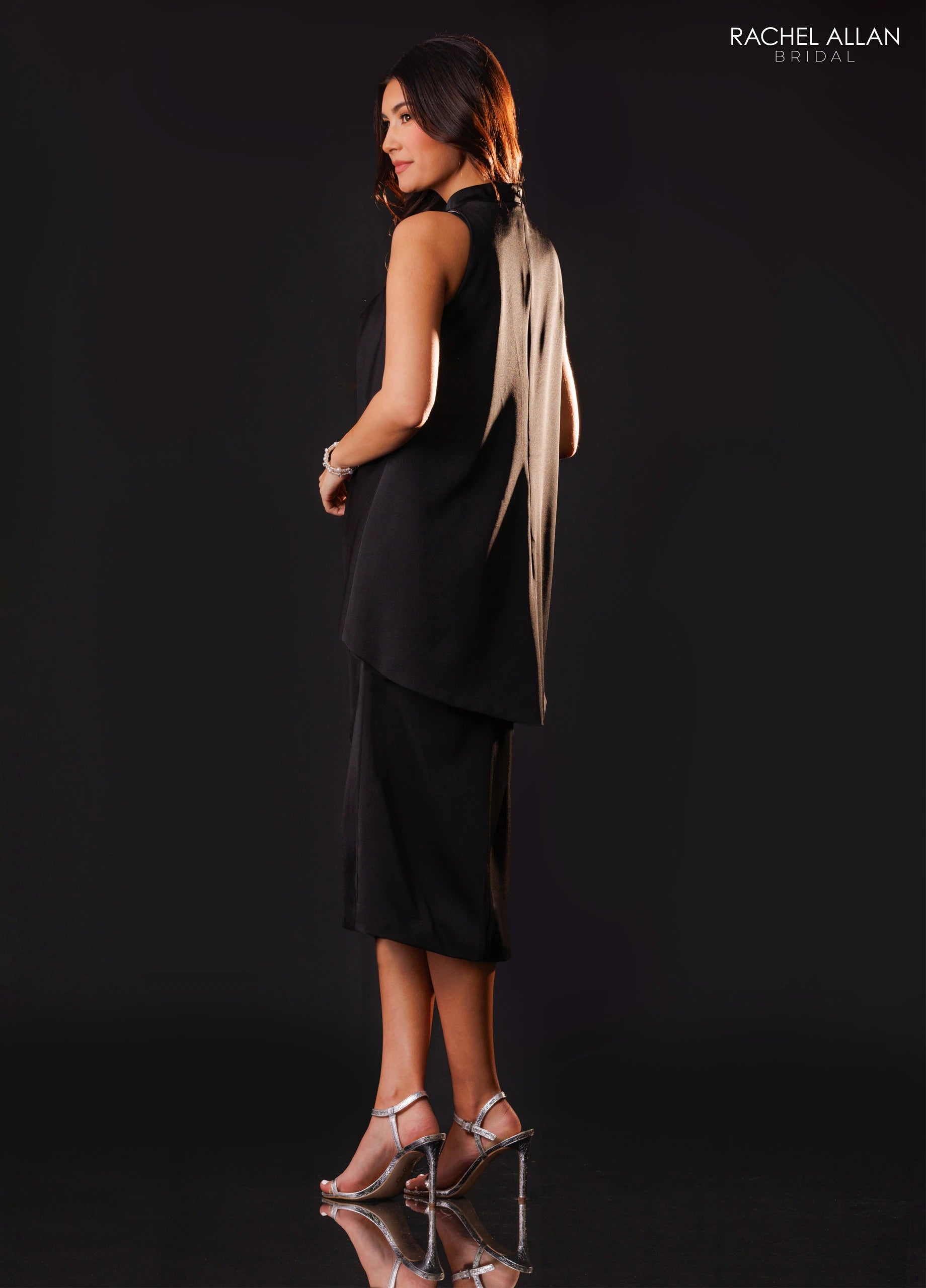 Crew High-Neck Midi Satin Formal Sheath Column Rachel Allan RB8245