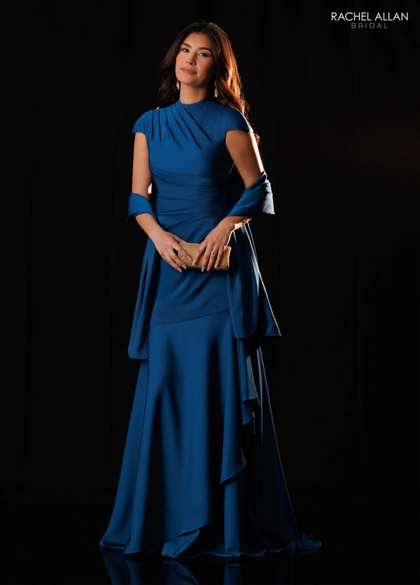 Crew High-Neck Floor-Length Crepe Formal A-Line Rachel Allan RB8228