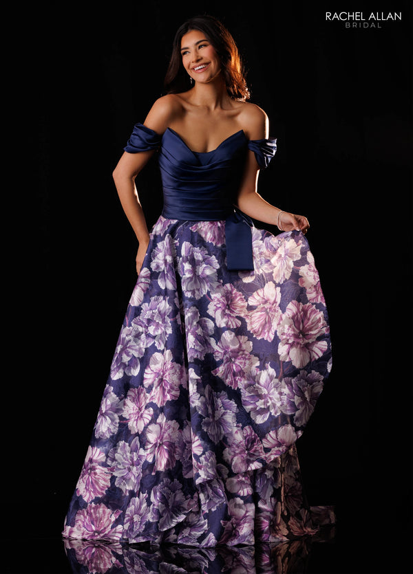 Off-the-Shoulder Floor-Length Satin Formal A-Line Rachel Allan RB8225