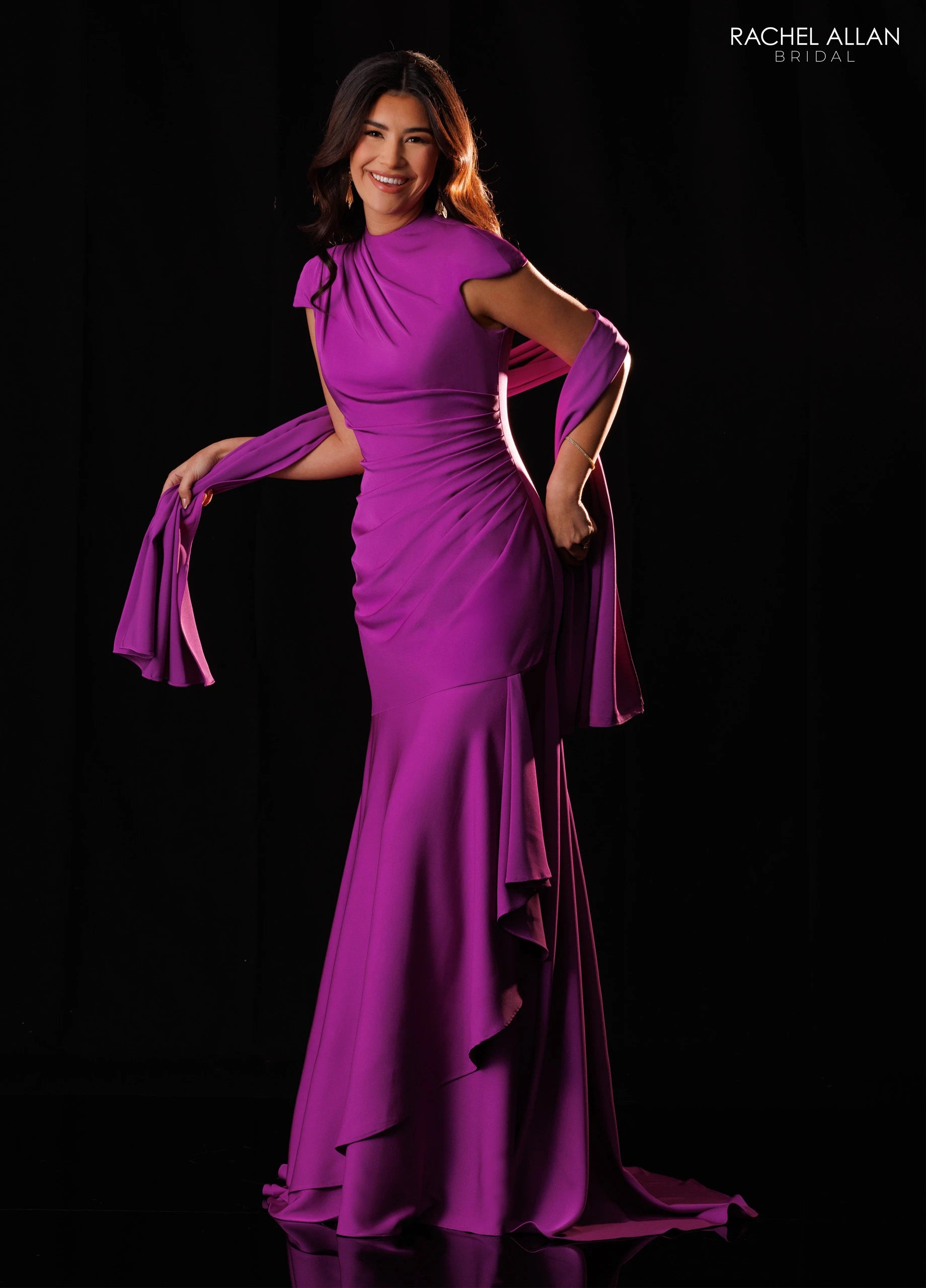 Crew High-Neck Floor-Length Crepe Formal A-Line Rachel Allan RB8228