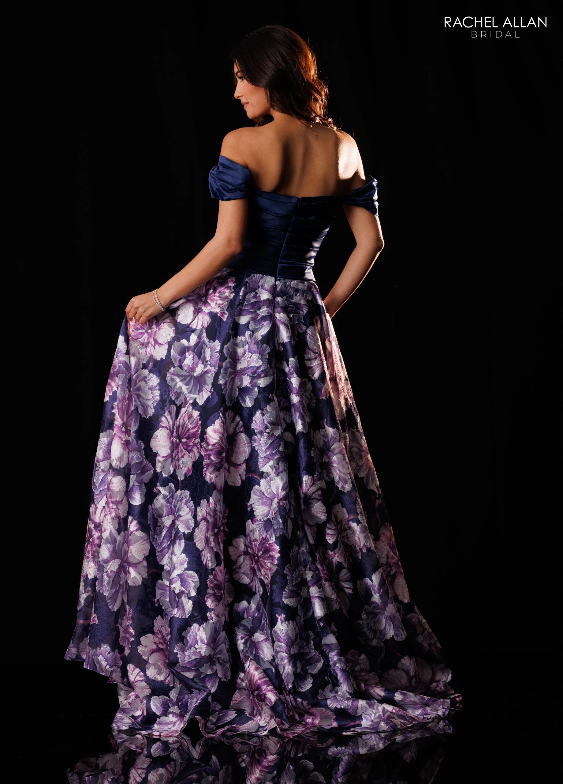 Off-the-Shoulder Floor-Length Satin Formal A-Line Rachel Allan RB8225