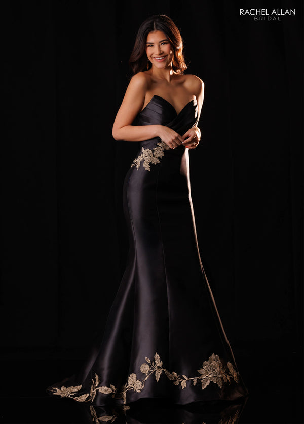 Strapless Curved Neck Floor-Length Satin Formal Mermaid Trumpet Rachel Allan RB8229