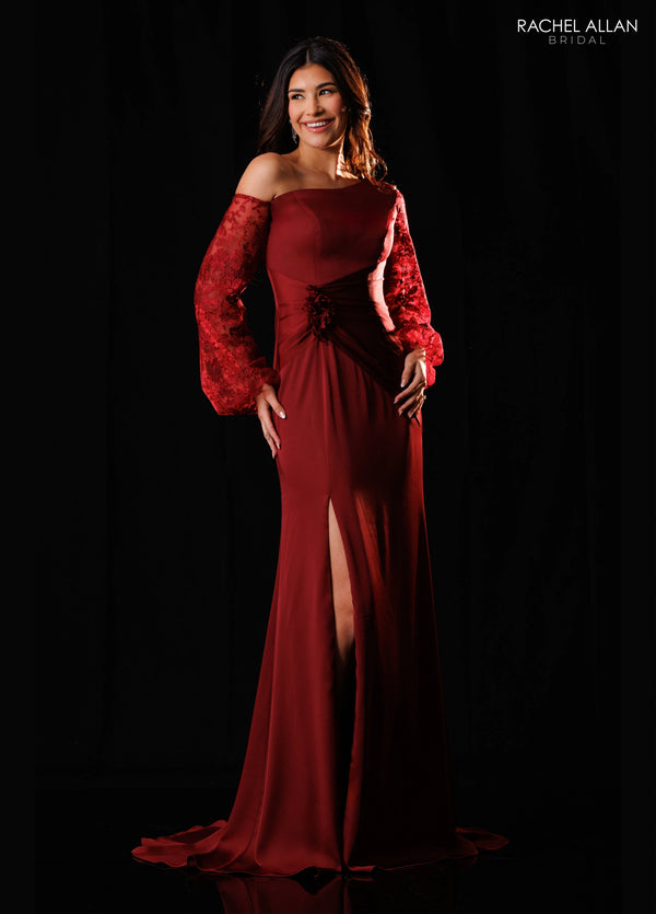 Off-the-Shoulder Floor-Length Satin Formal Sheath Column Rachel Allan RB8249
