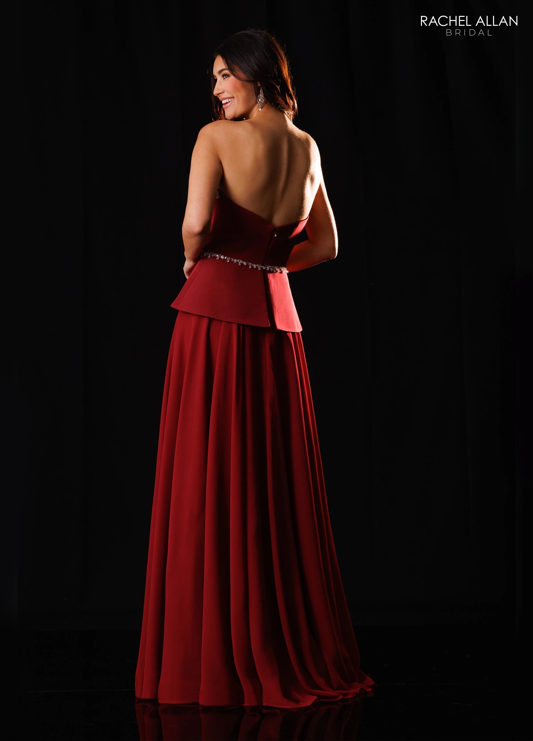 Strapless Curved Neck Floor-Length Satin Formal A-Line Rachel Allan RB8237