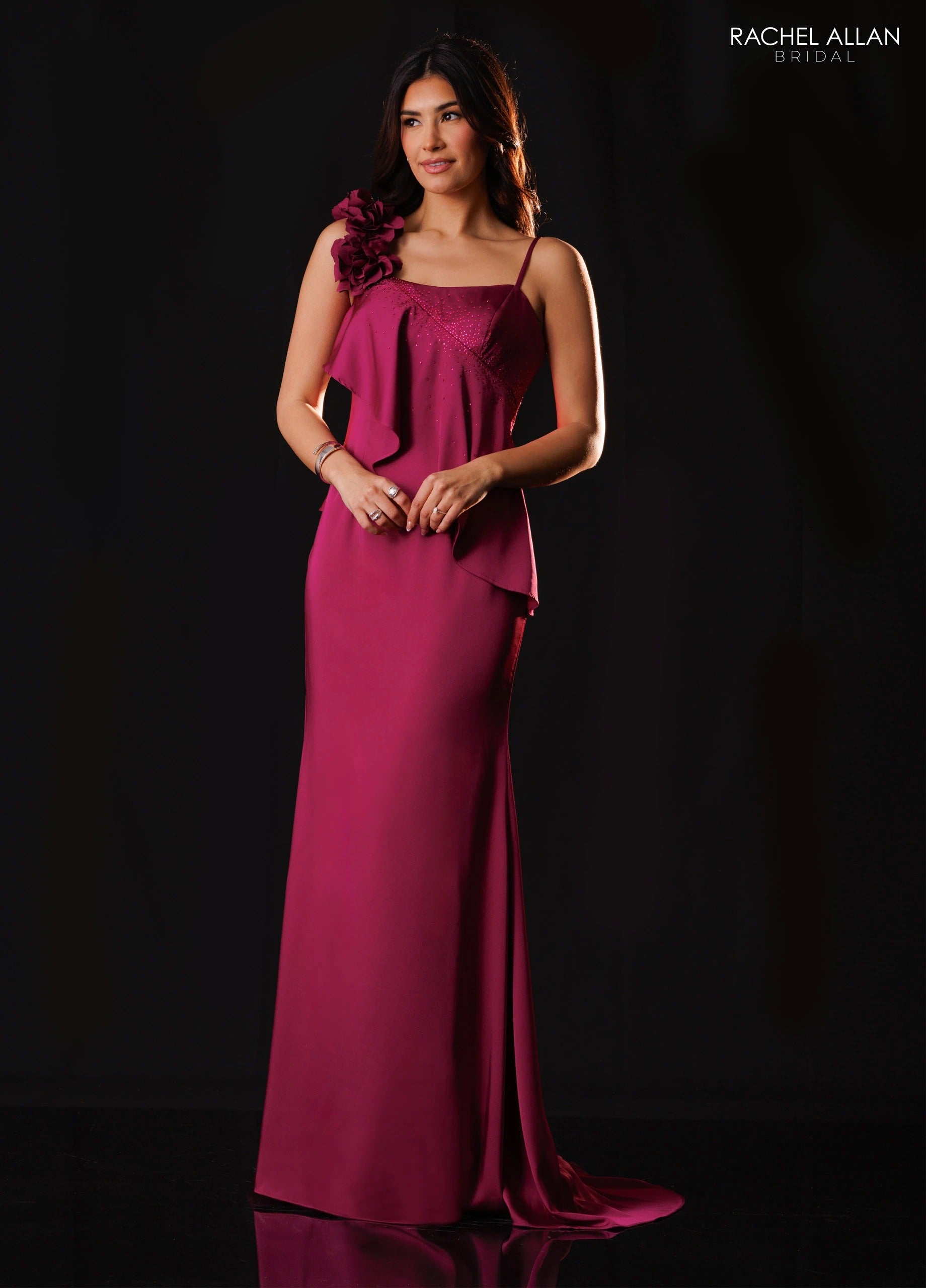 Square Floor-Length Satin Formal Sheath/Column Rachel Allan RB8246