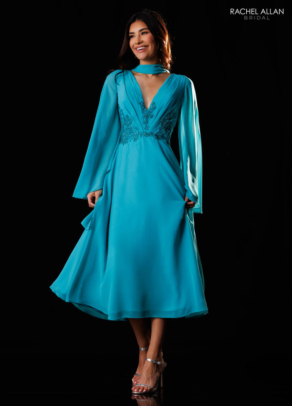 V-Neck Tea-Length Chiffon Formal A-Line Rachel Allan RB8234