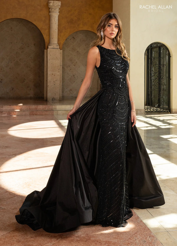 Round Neck Floor-Length Tulle Formal Gown with Detachable Taffeta Overskirt Rachel Allan RB8214