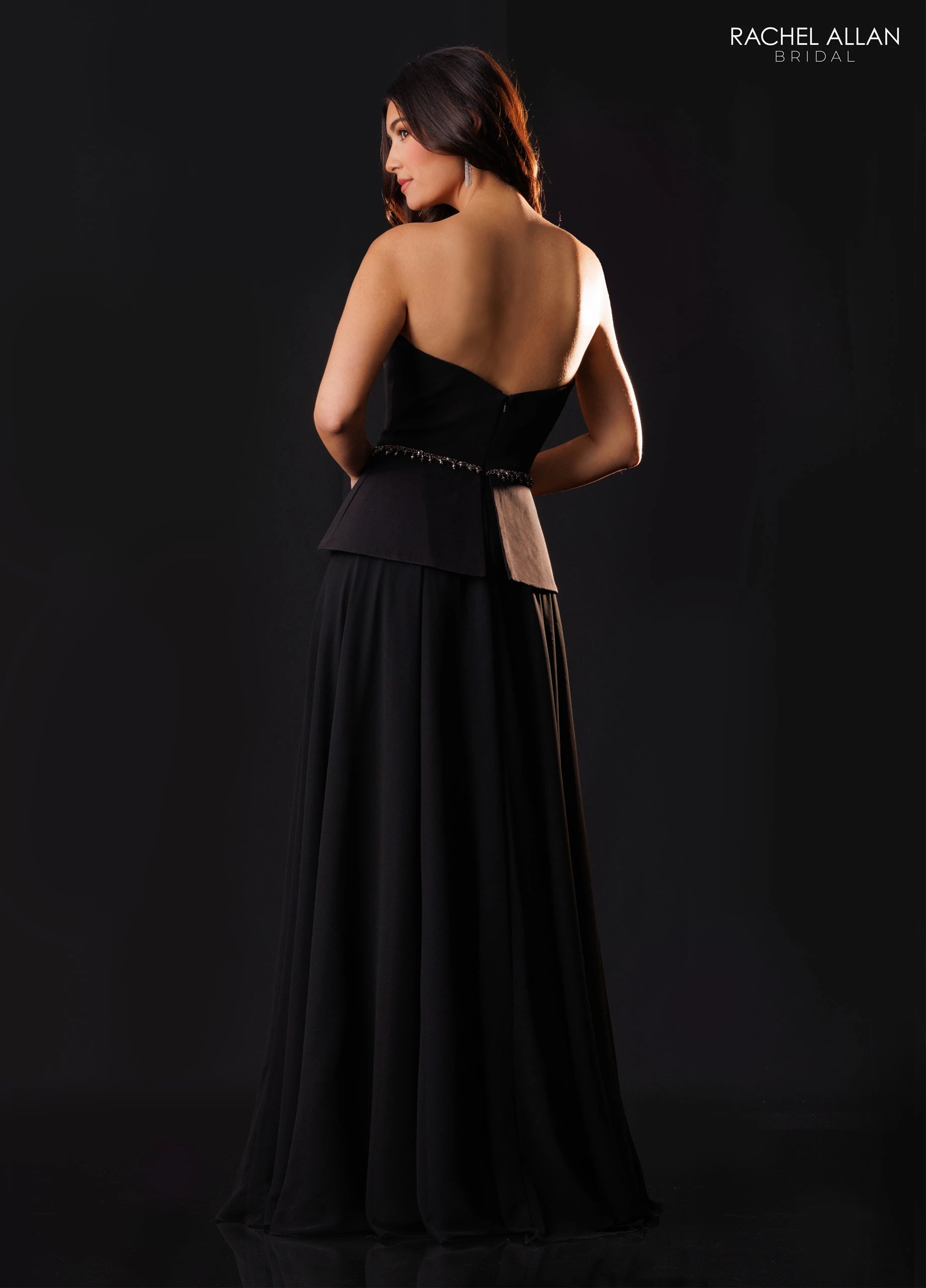 Strapless Curved Neck Floor-Length Satin Formal A-Line Rachel Allan RB8237