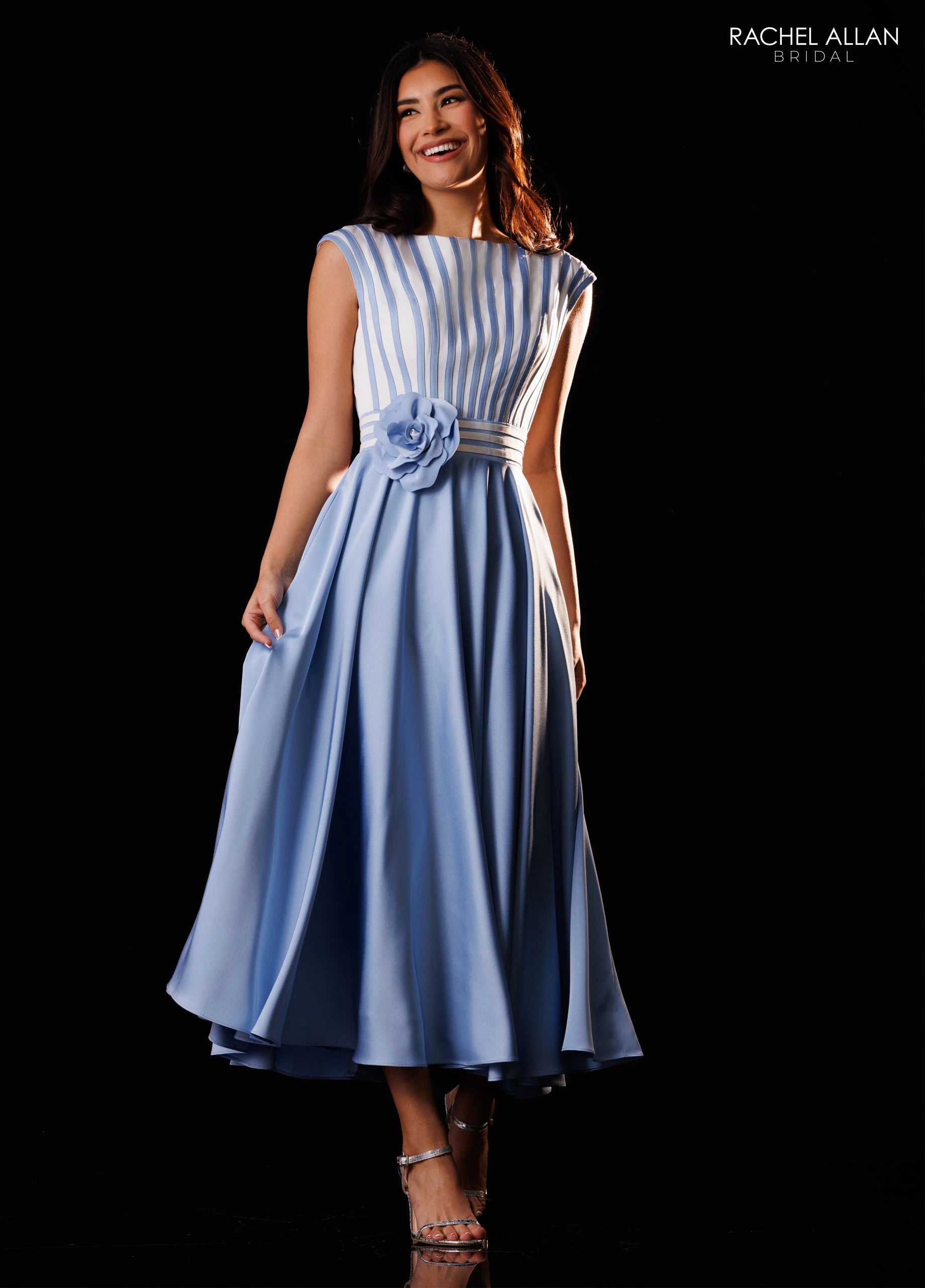 Bateau Tea-Length Satin Formal A-Line Rachel Allan RB8241
