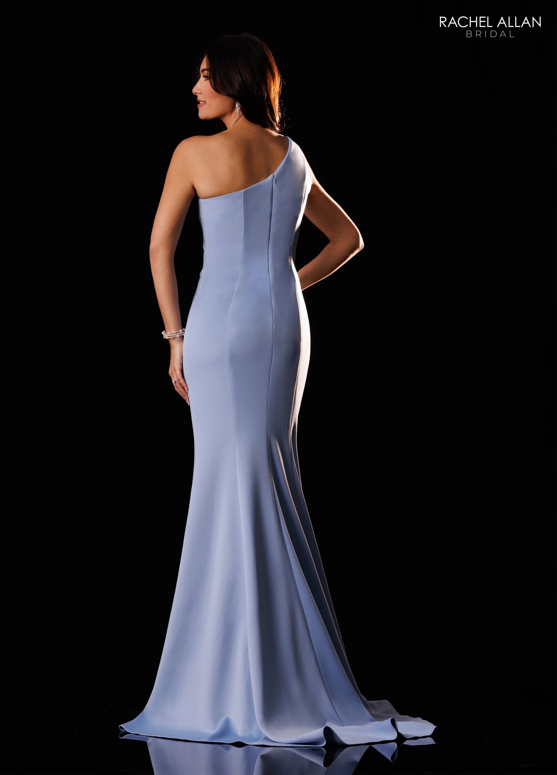 One-Shoulder Floor-Length Crepe Formal Sheath/Column Rachel Allan RB8238