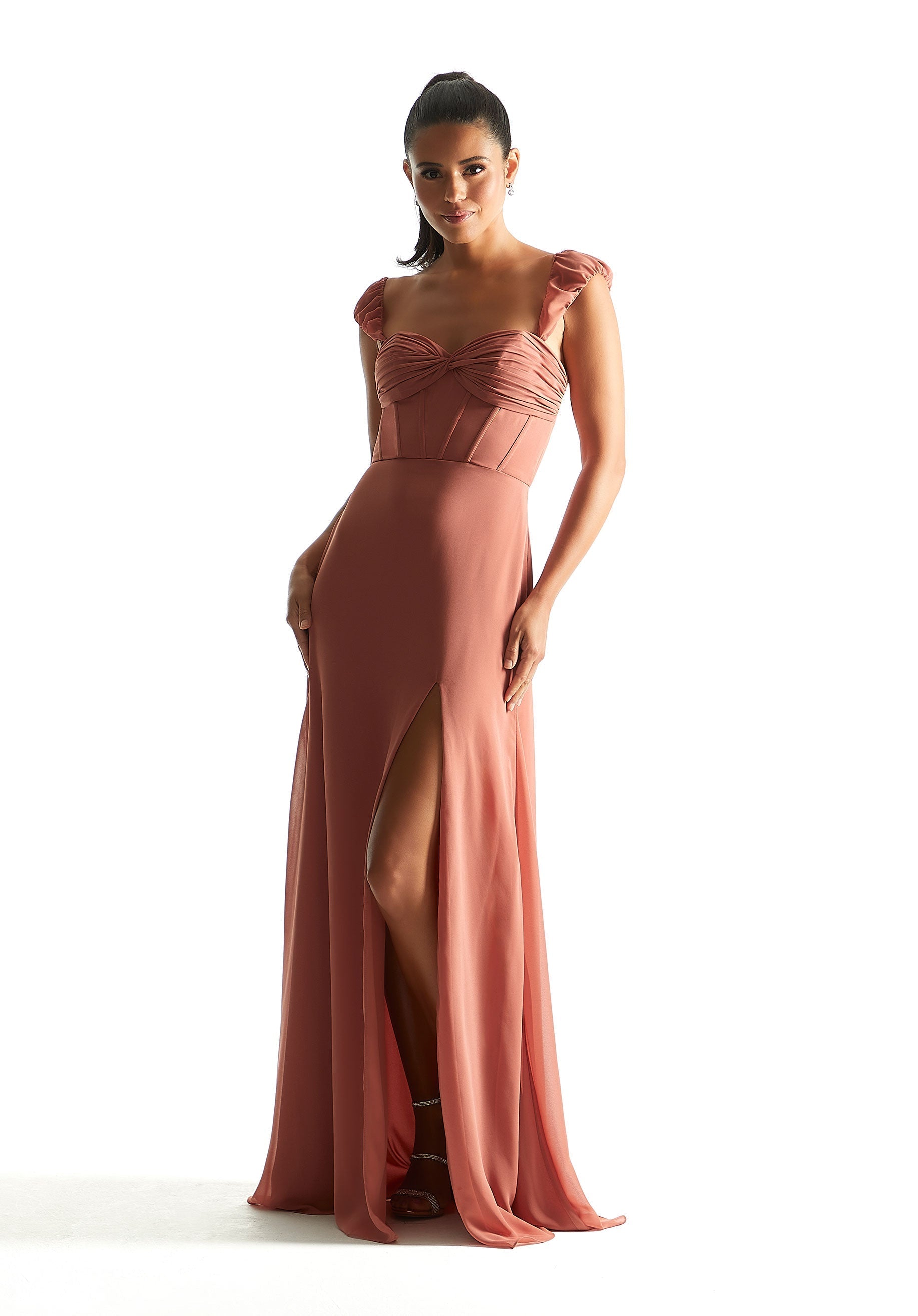 Formal Dresses Corset Slit Long Formal Dress Spice-Chiffon-21855-Corset