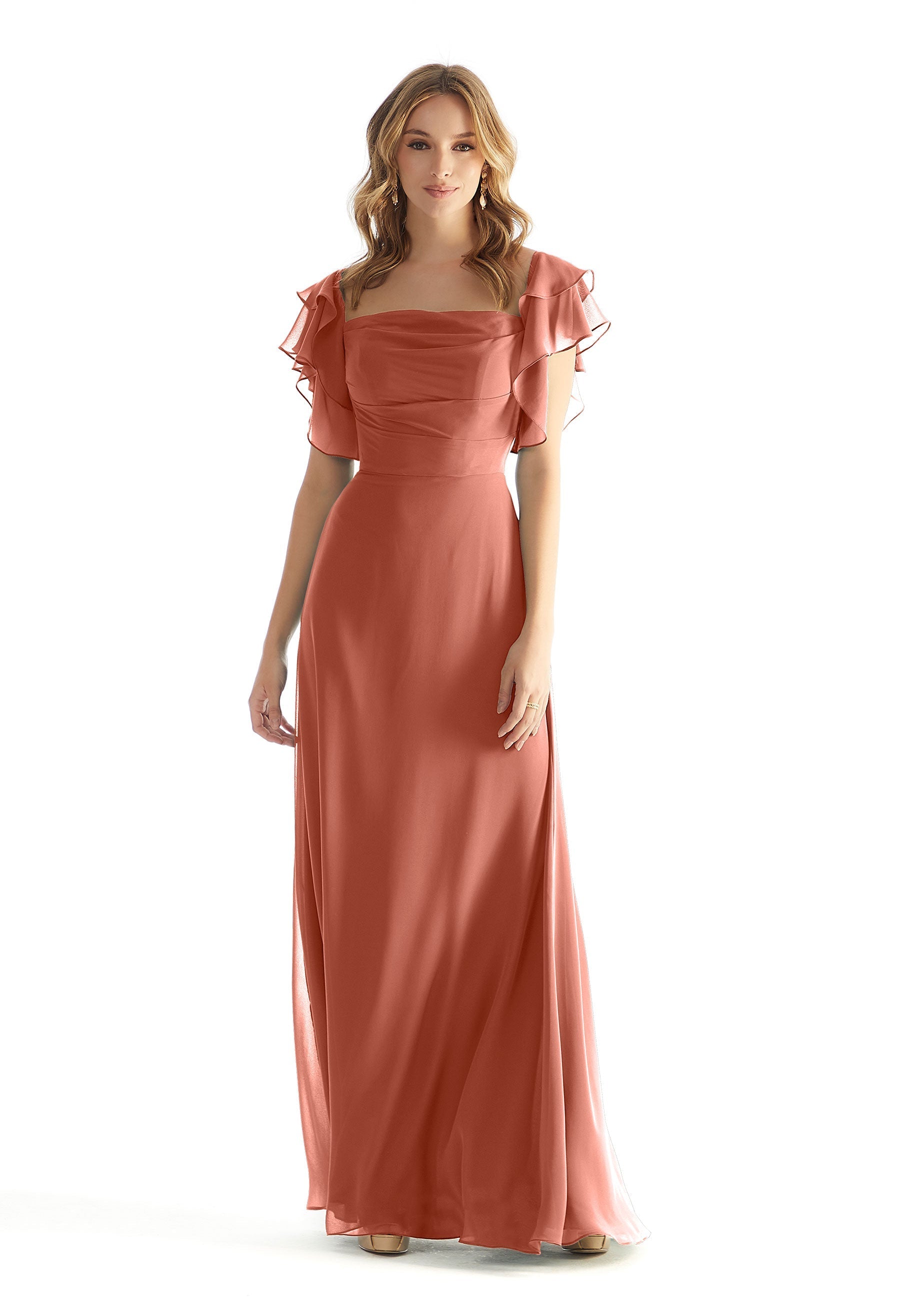 Formal Dresses A Line Ruffle Formal Long Dress Spice-Chiffon-31227-Ruffle