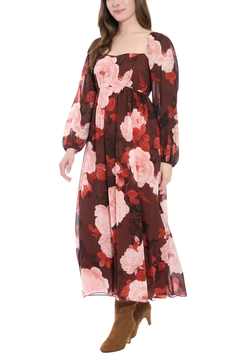 Square Neck Midi Chiffon A-Line Dress | London Times The Dress Outlet Square Neck Midi Chiffon A-Line Dress | London Times The Dress Outlet