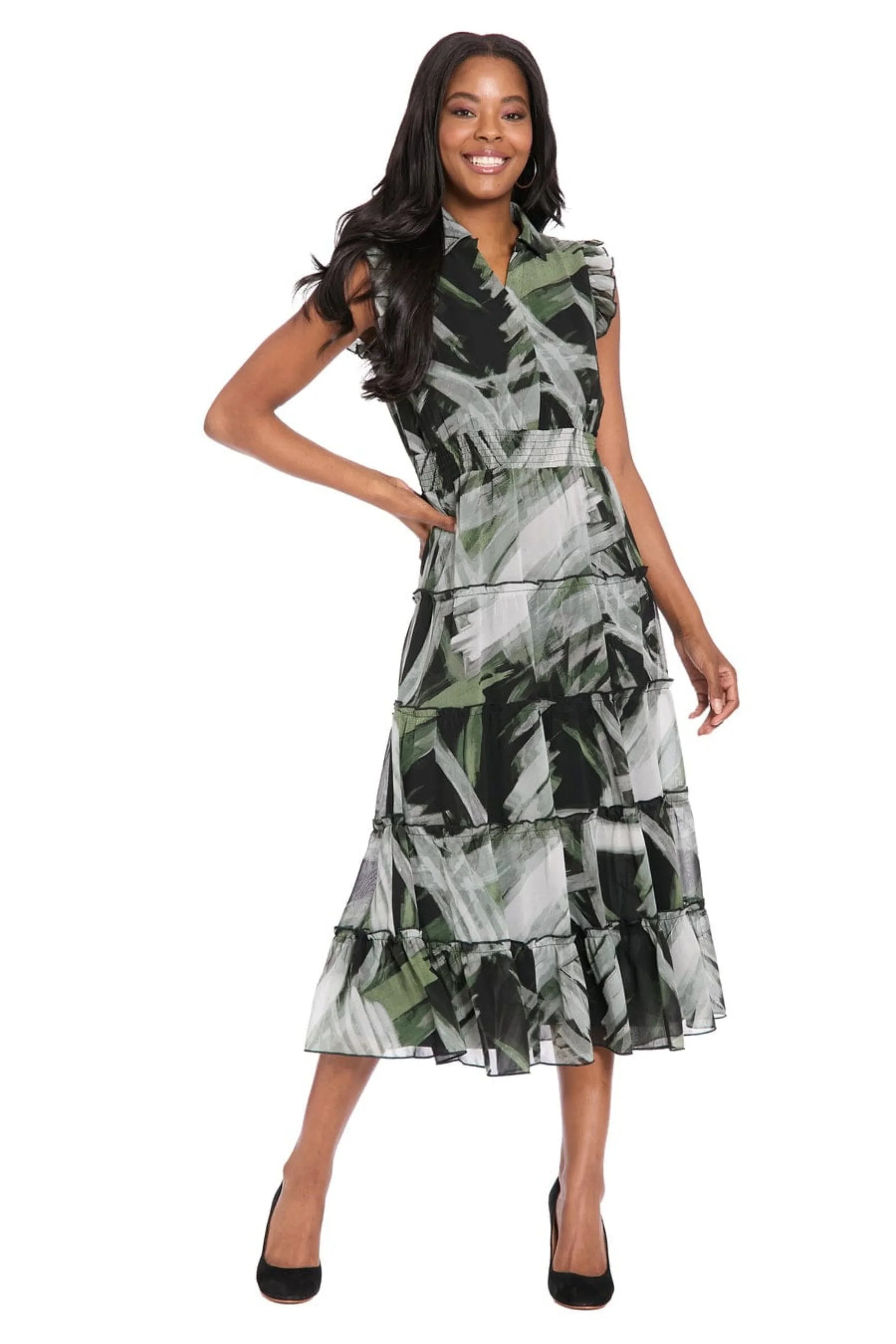 Multi Color Tiered A Line Midi Dress London Times T10125M