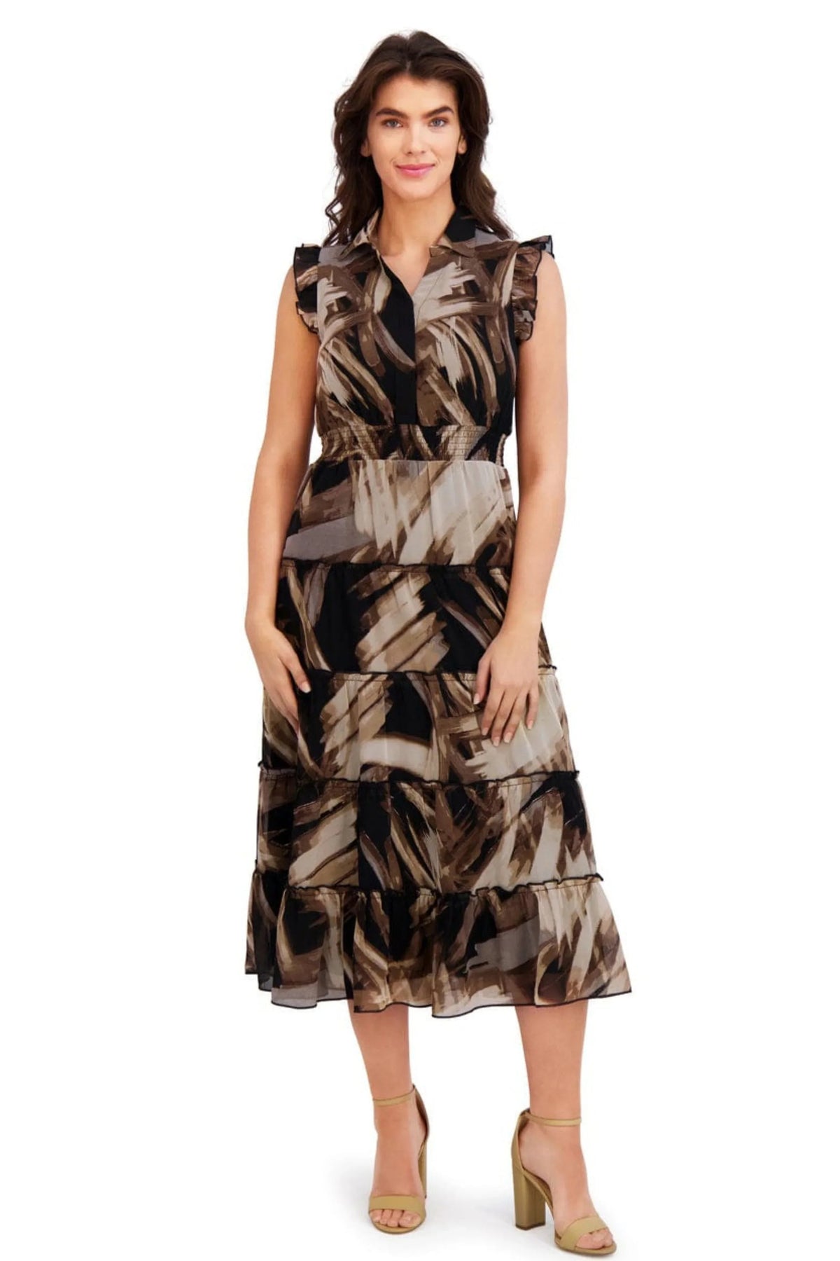 Multi Color Tiered A Line Midi Dress London Times T10125M