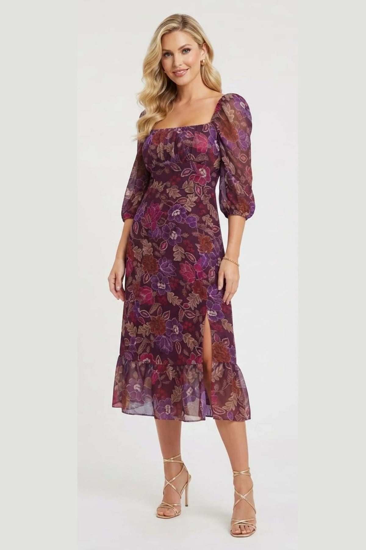 Floral Print Empire Waist Midi Dress London Times T10127M