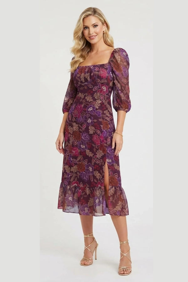 Floral Print Empire Waist Midi Dress London Times T10127M