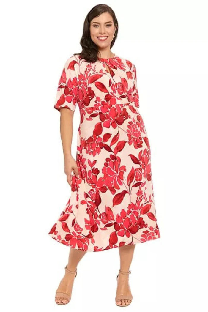 London Times T10260M A Line Floral Midi Dress