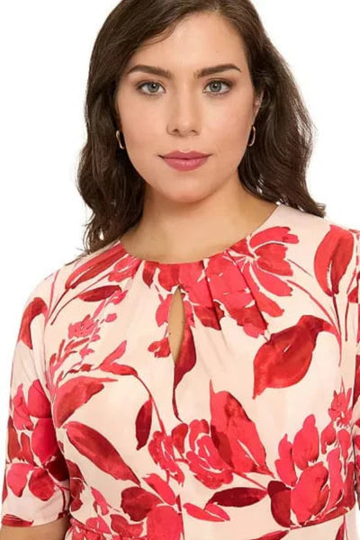 London Times T10260M Keyhole Midi Dress with Short Sleeves