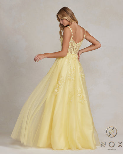 Nox Anabel T1082 Long Sexy A Line Prom Ball Gown Lemon
