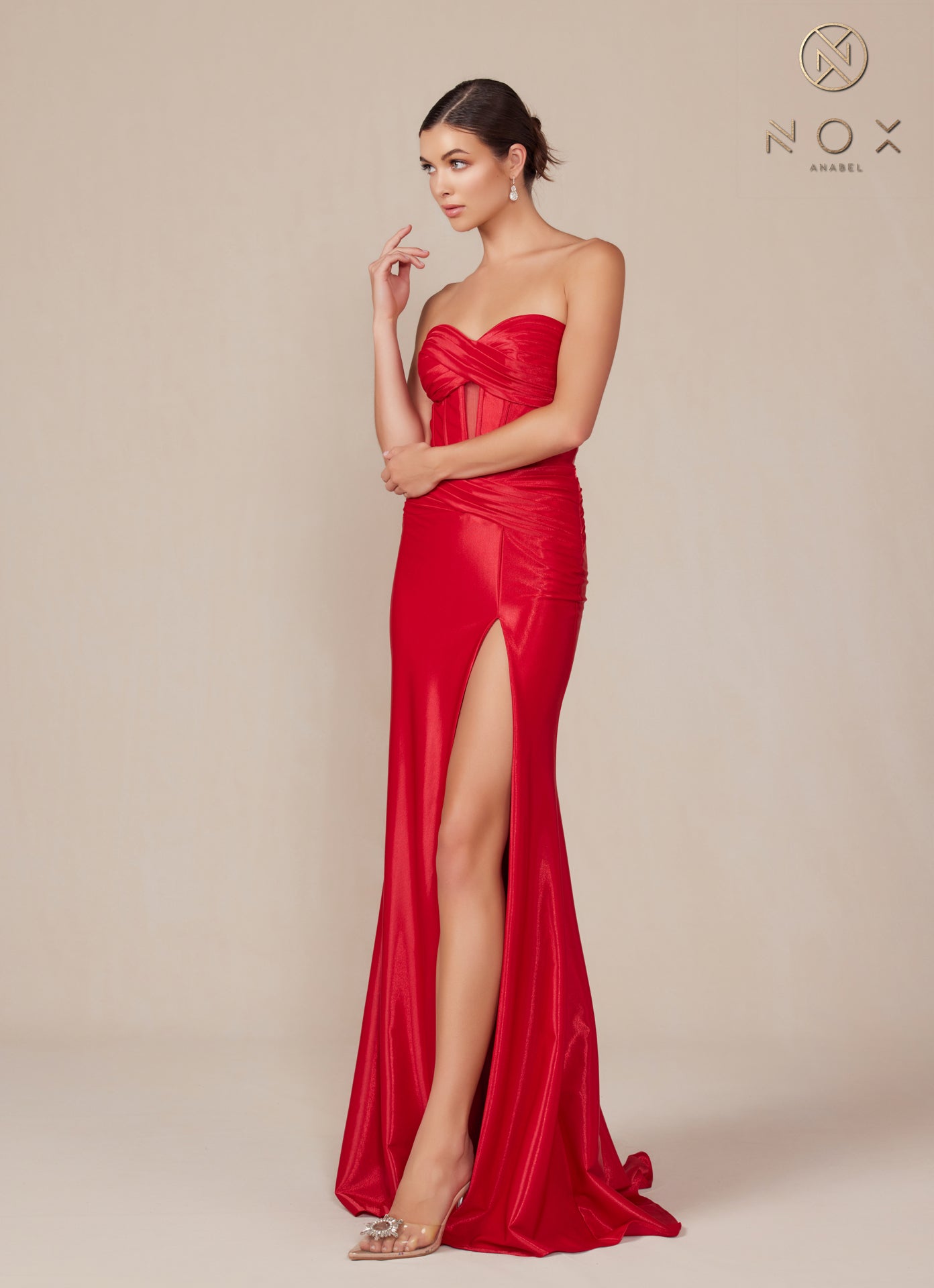 Nox Anabel T1489 Long Slit Fitted Formal Prom Dress