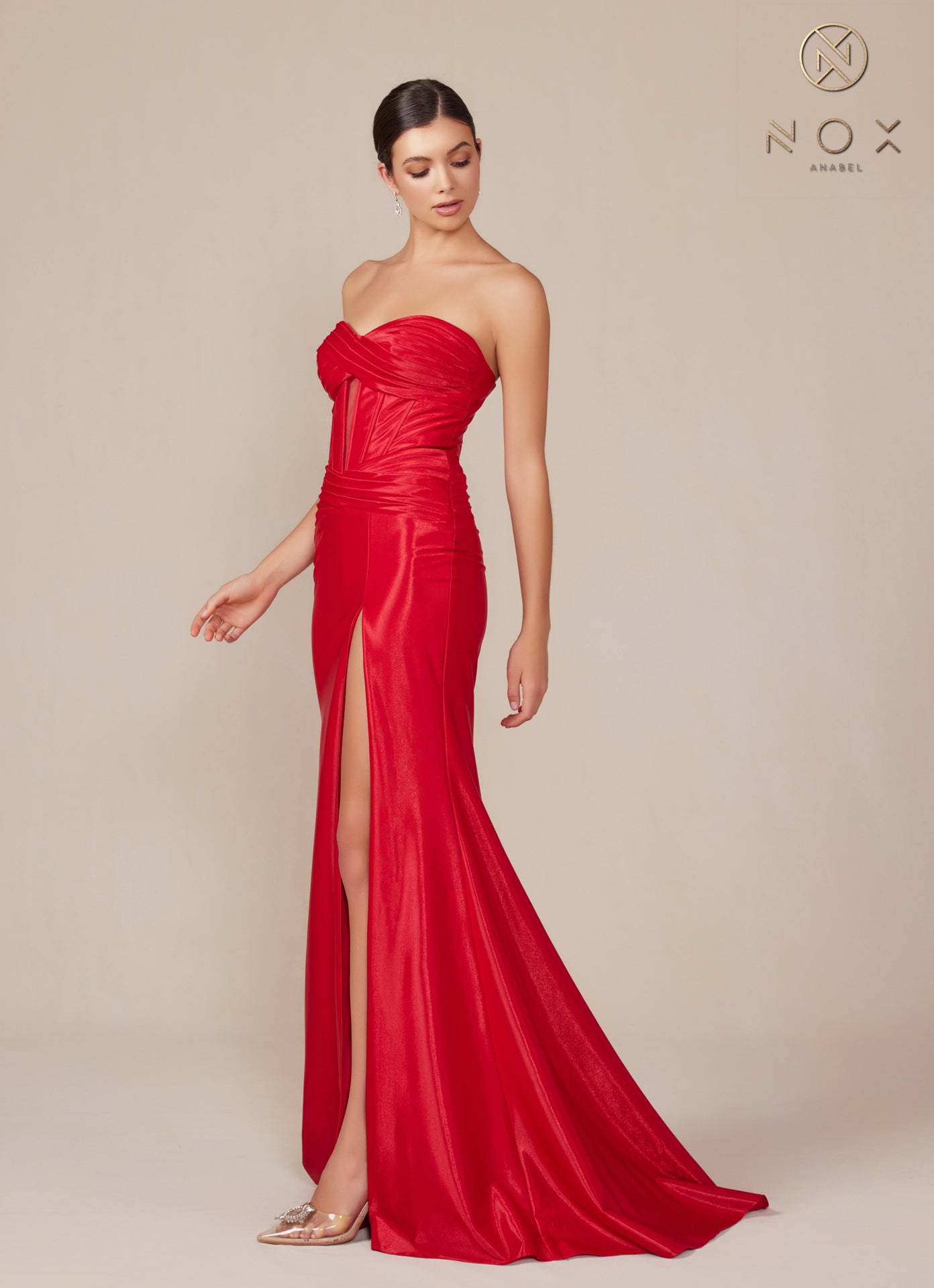 Prom Dresses Long Slit Fitted Prom Dress  Deep Red
