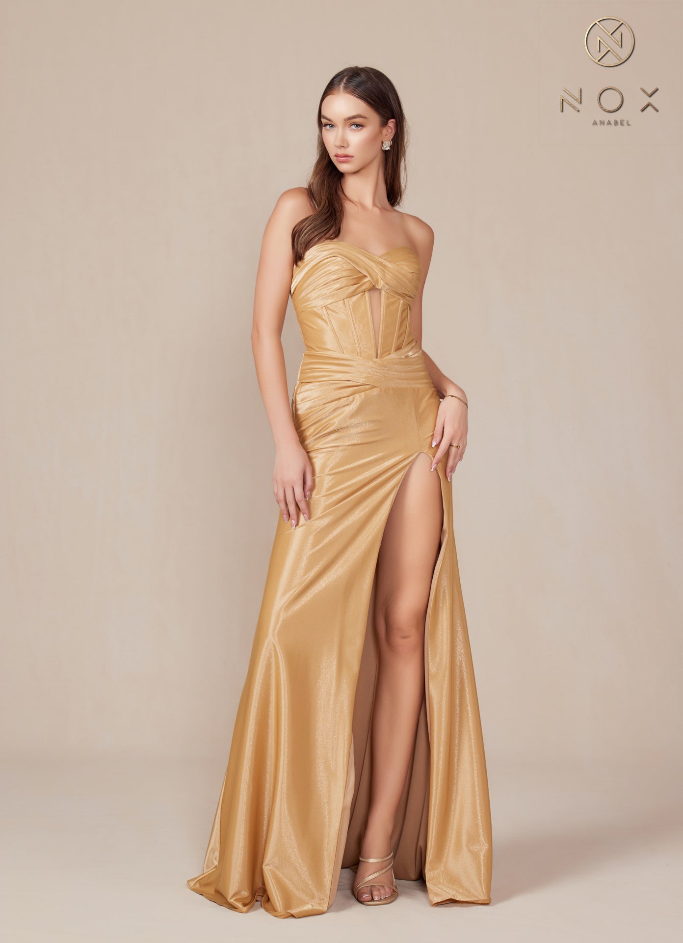 Prom Dresses Long Slit Fitted Prom Dress  Gold
