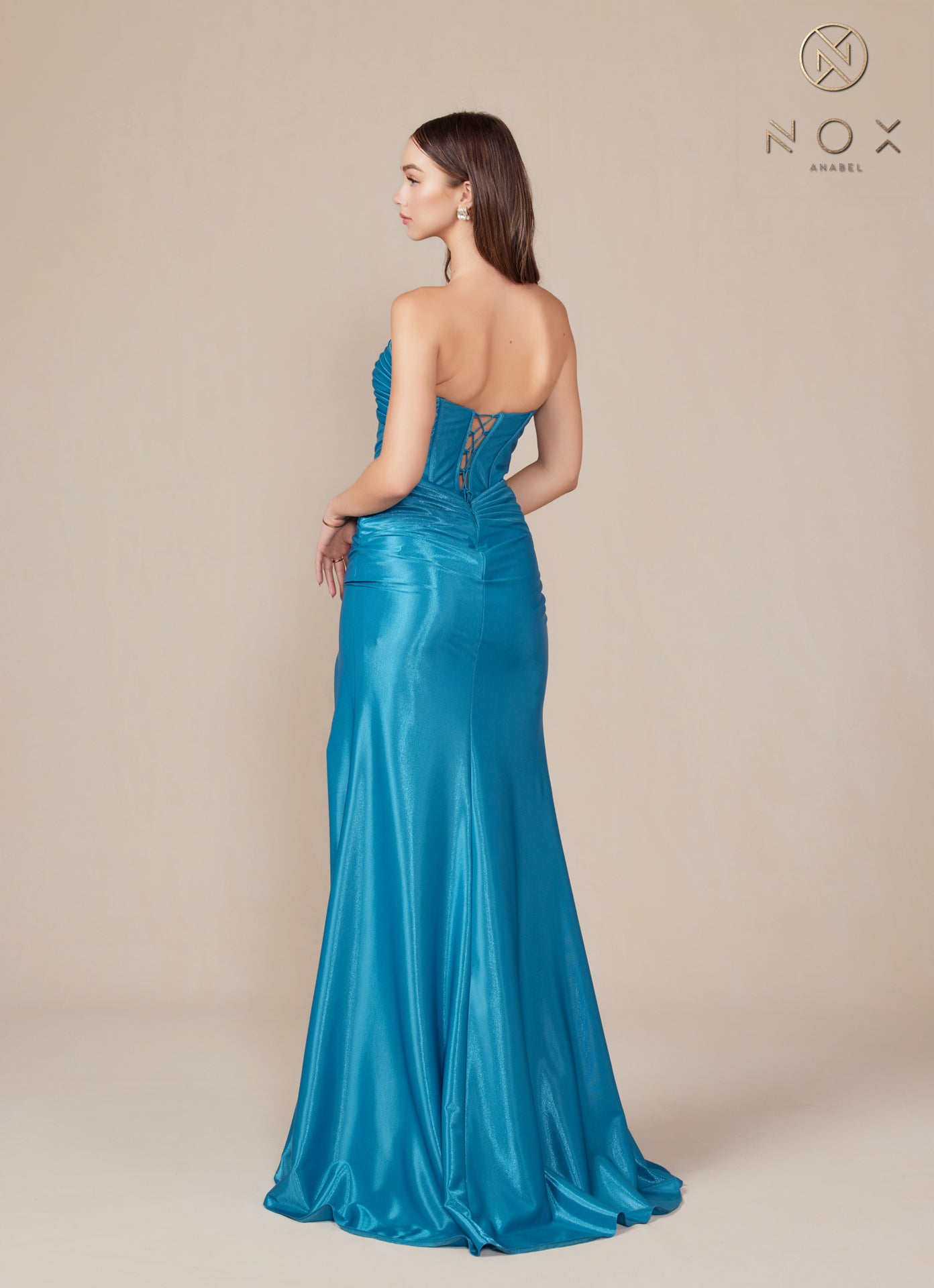 Prom Dresses Long Slit Fitted Prom Dress  Ocean Blue