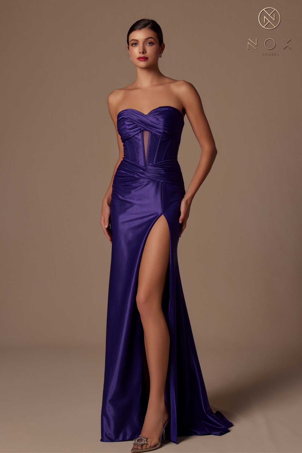 Prom Dresses Long Slit Fitted Prom Dress  Plum