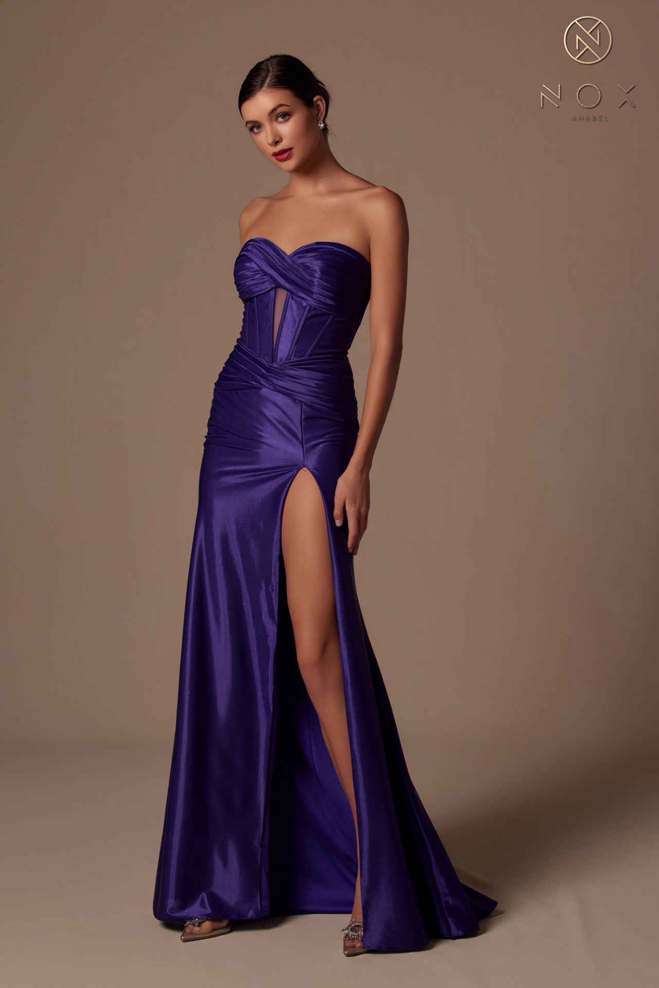 Nox Anabel T1489 Long Slit Fitted Formal Prom Dress