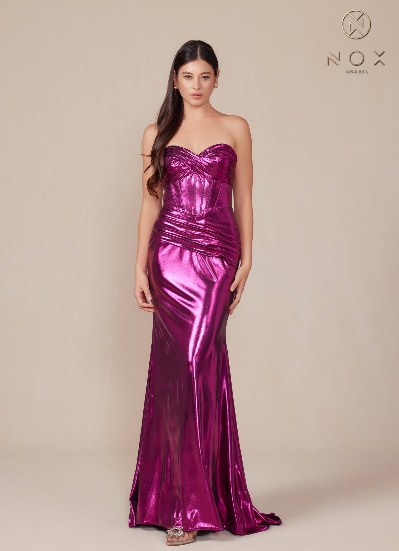 Prom Dresses Long Metallic Fitted Prom Dress Magenta