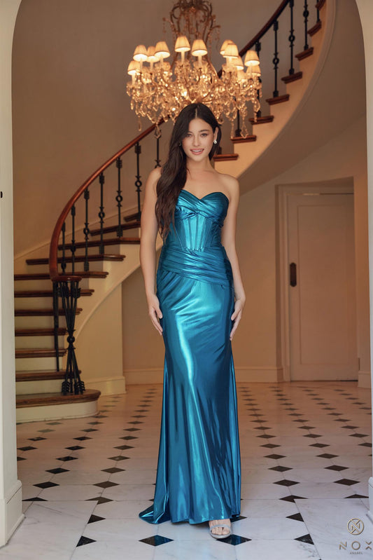 Prom Dresses Long Metallic Fitted Prom Dress Teal