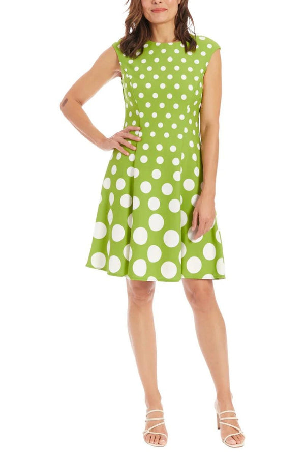 Crew Neck Knee-Length Jersey Dress Pleated Skirt London Times T3791M