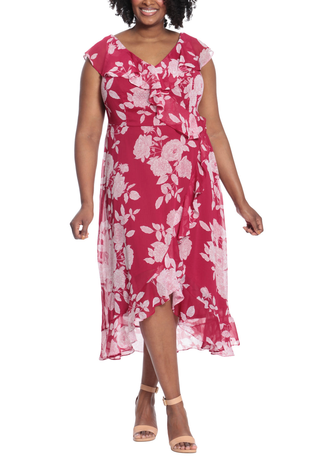 London Times T4521W Plus Size High Low Printed Cocktail Dress