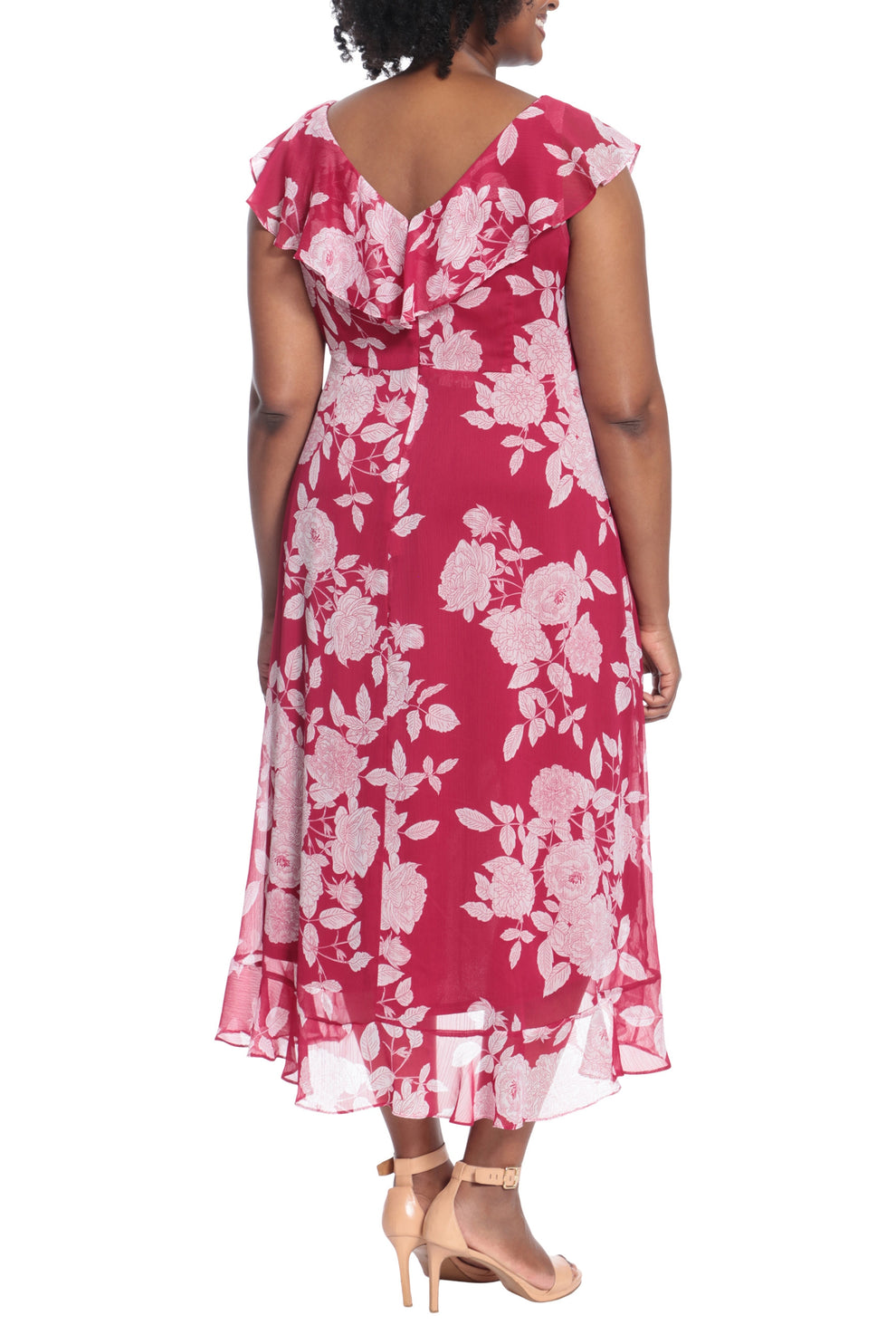 London Times T4521W Plus Size High Low Printed Cocktail Dress