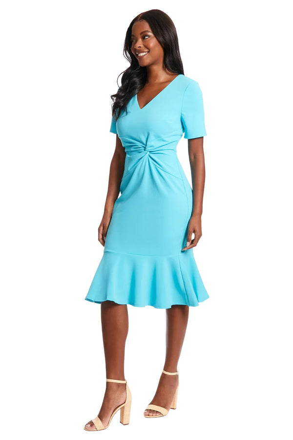 Twist Waist Ruffle Skirt Sheath Dress London Times T6064M