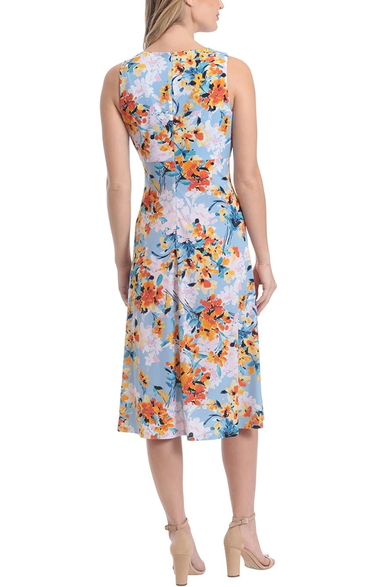 London Times T6725M A Line Printed Short Cocktail Midi Dress