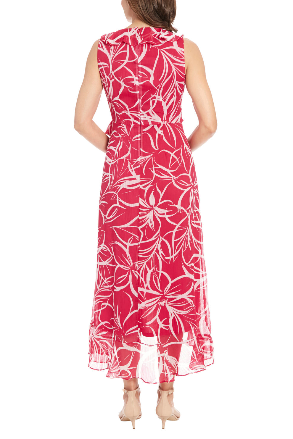 London Times T7261M Printed High Low Maxi Cocktail Dress