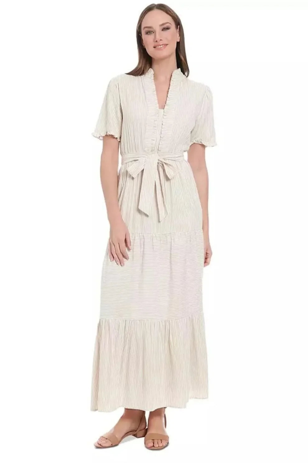 Stripe Tiered Maxi Dress London Times T7395M