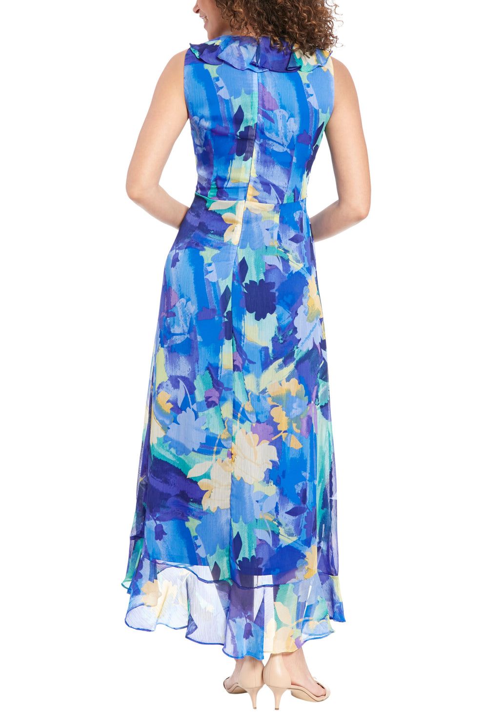 London Times T7438M Ruffled High Low Printed Cocktail Dress