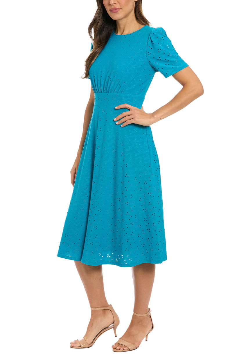 London Times T7727M Short A Line Puff Sleeve Cocktail Midi Dress