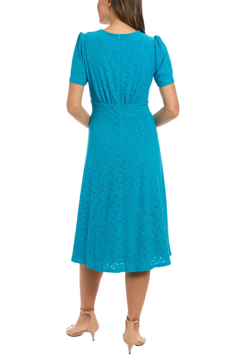 London Times T7727M Short A Line Puff Sleeve Cocktail Midi Dress