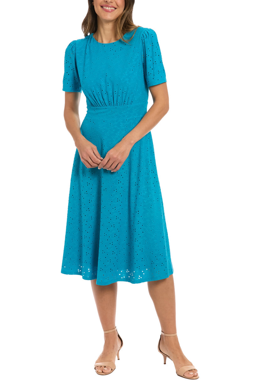 London Times T7727M Short A Line Puff Sleeve Cocktail Midi Dress