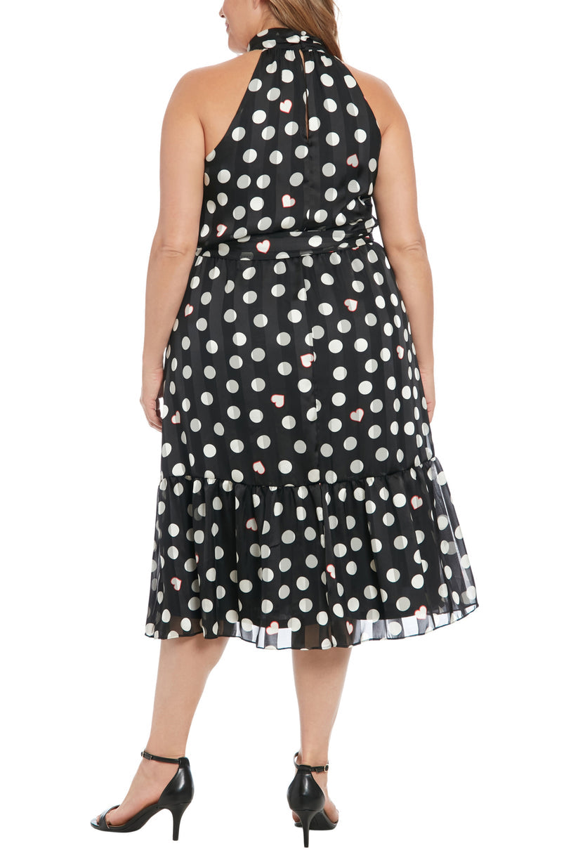 London Times T7749W Short Polka Dots Print Midi Length Plus Size Dress