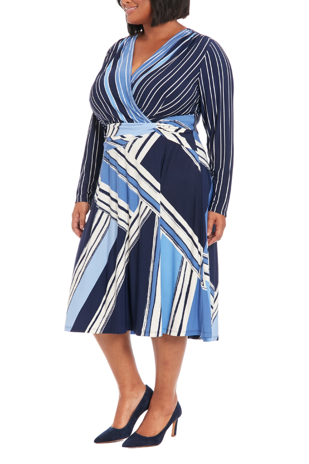 London Times T7753W Plus Size Long Sleeve Printed Cocktail Dress