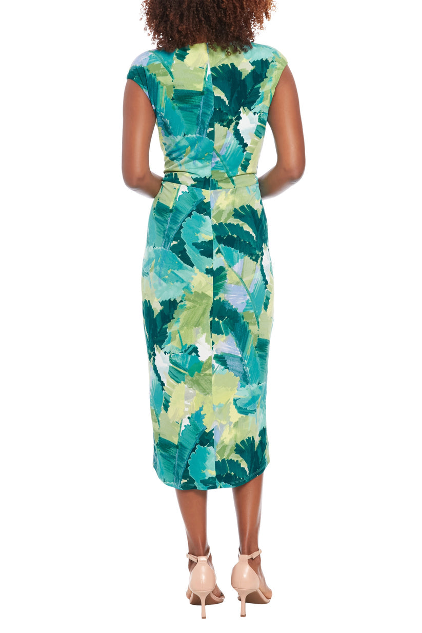 London Times T7815M Short Printed Fitted Midi Cocktail Dress