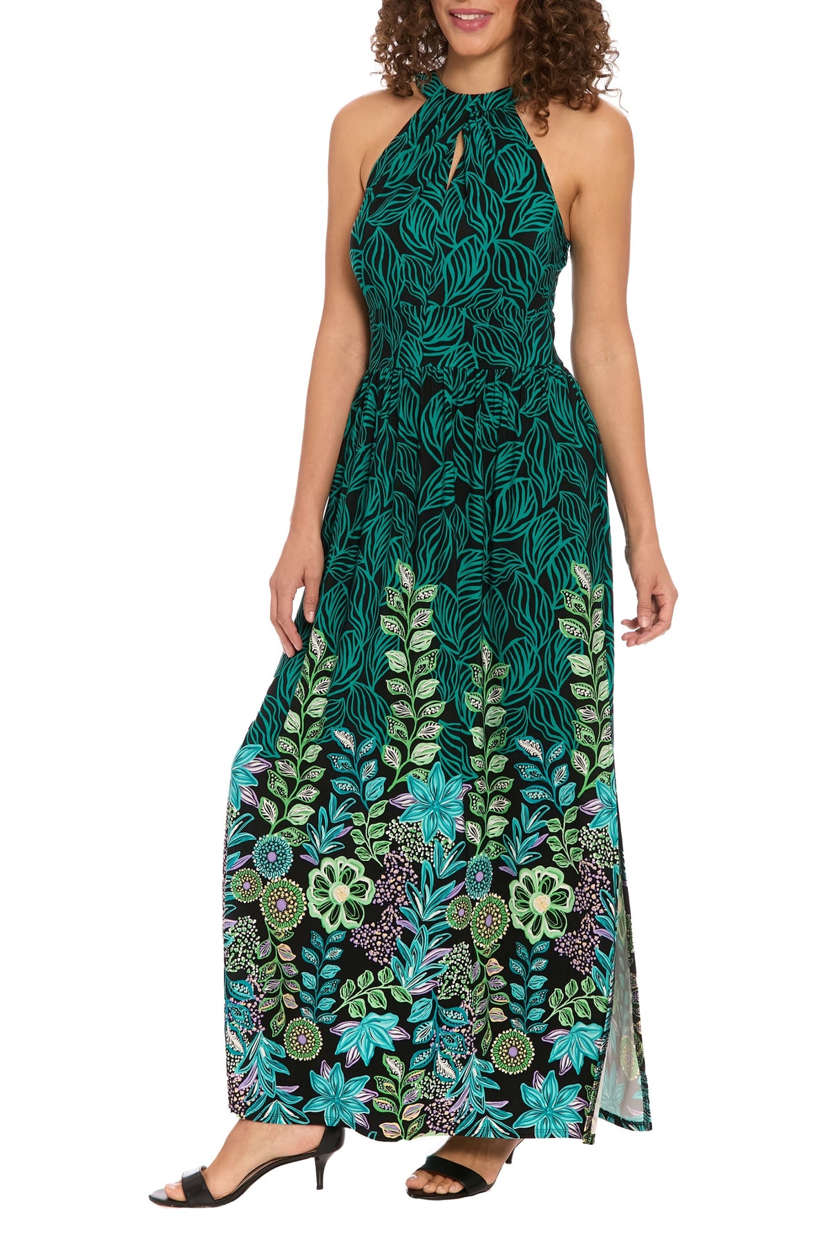 flower lace dress Deep V-neck Sheer Sleeves Embroidered Blooming Flower Lace Mother of the Bride Dress main image 0