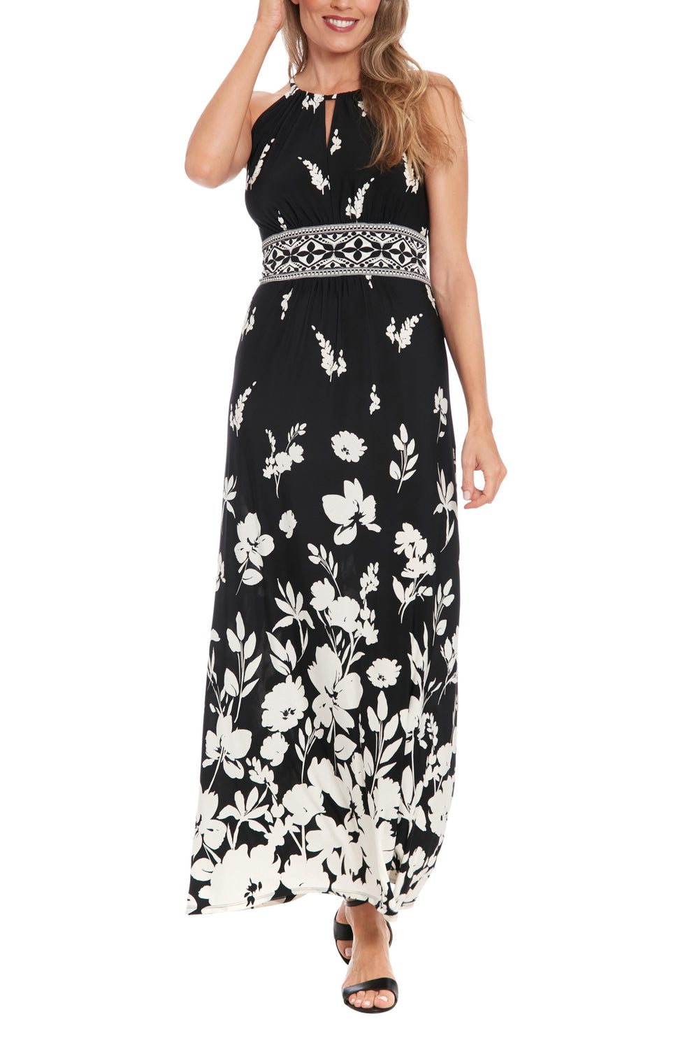 London Times T7905M Long Printed A Line Formal Dress